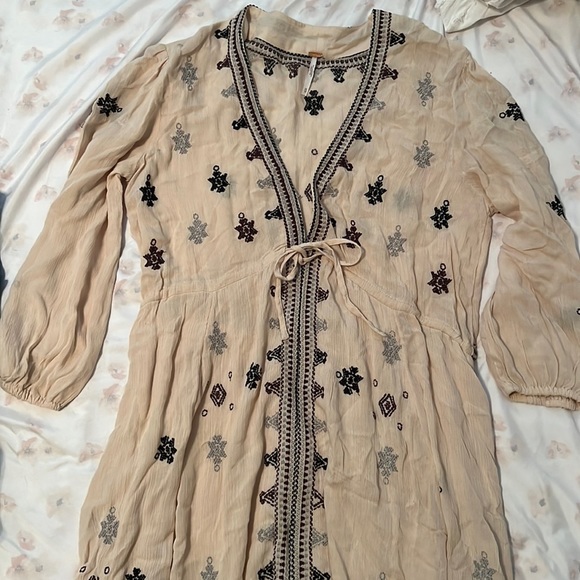 Free People cream printed mini dress - Picture 2 of 3